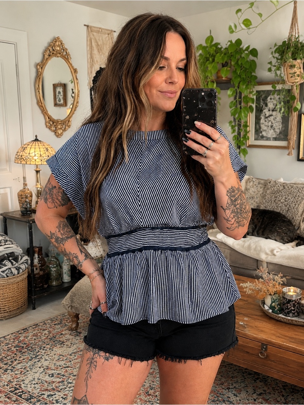 Monteau Striped Peplum Blouse